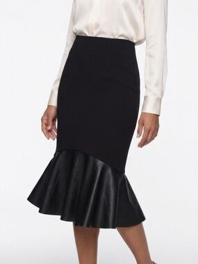Black Ruffle-Hem Pencil Skirt